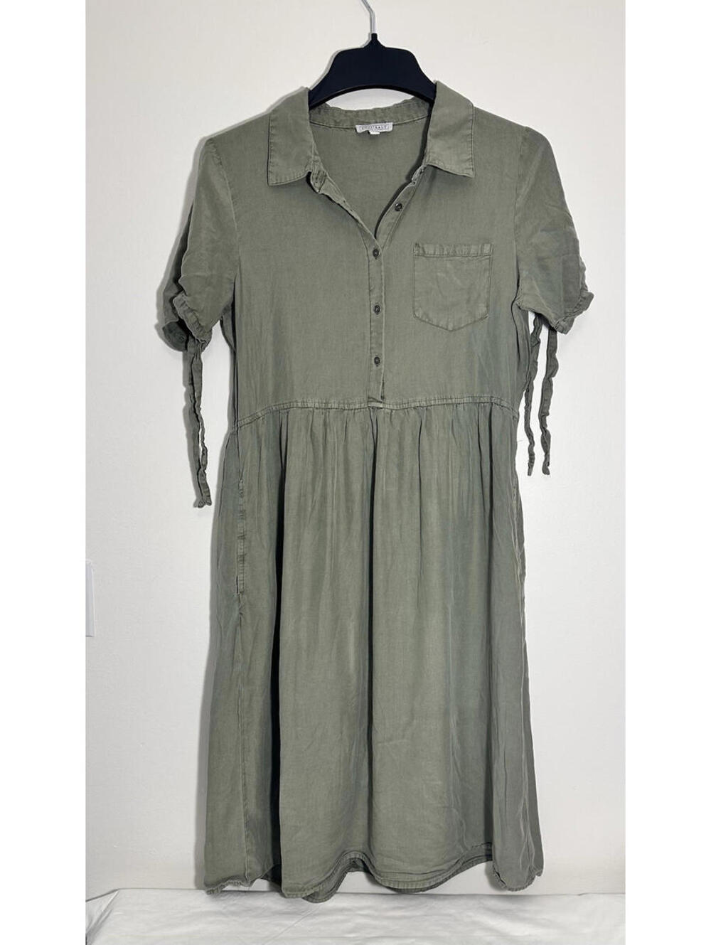 Sweet Salt Babydoll Dress Olive Green Short Sleeve Size Medium Pocket Button